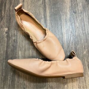 Charles & Keith Ruched Nude Leather Ballerina Flats Slip On Shoes TanSize 6